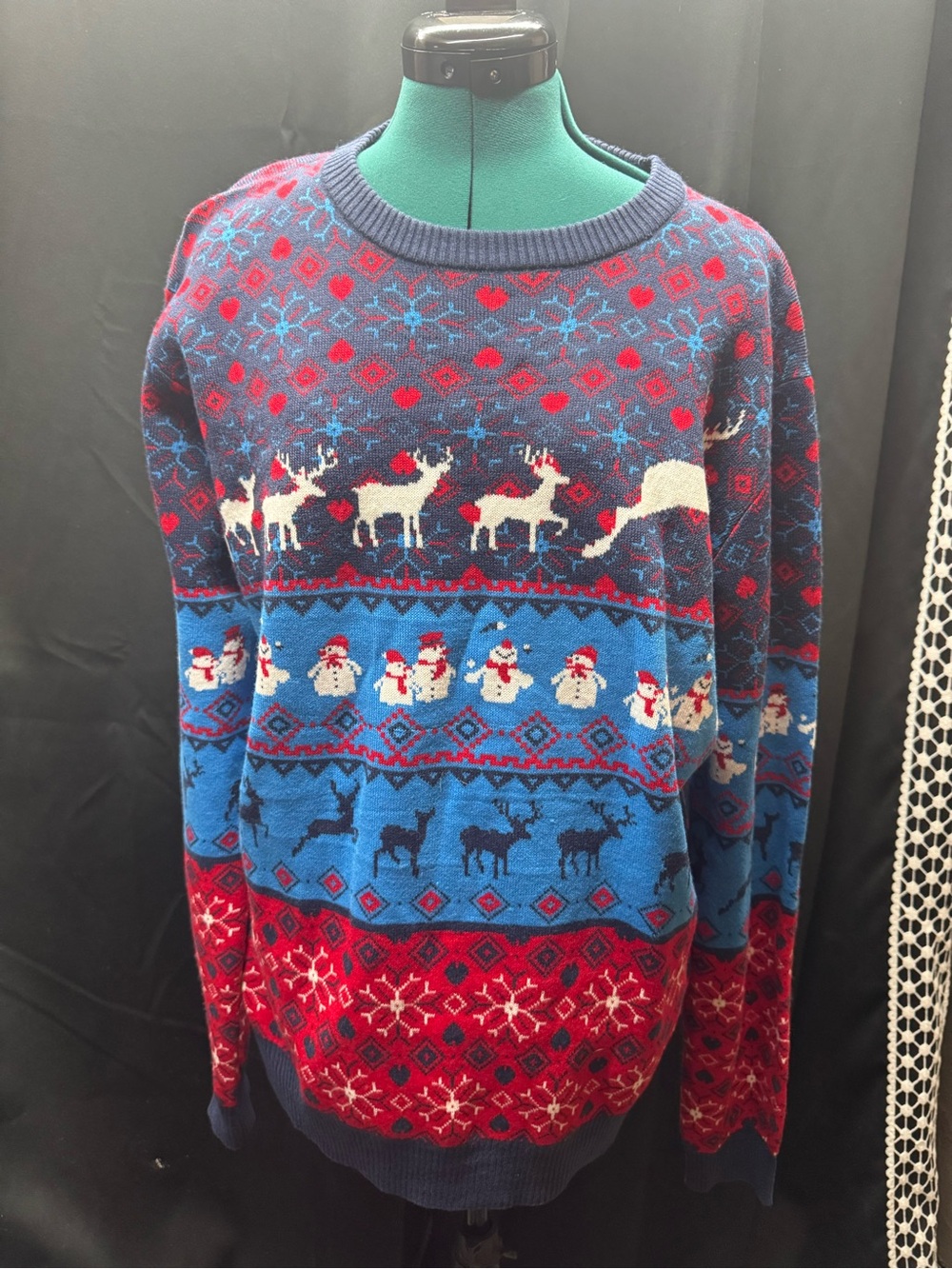 Men's Festive Crewneck Sweater in Navy, Blue & Red